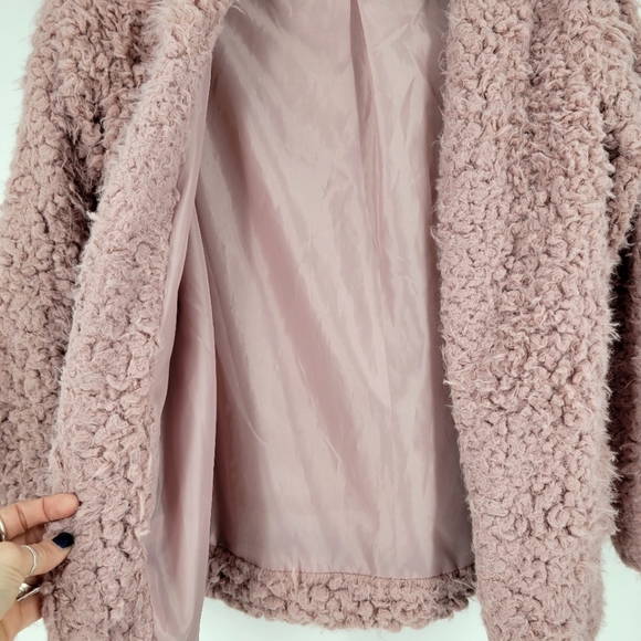 CHARLOTTE RUSSE Retro Teddy Bear Shag Jacket Dusty Pink - Picture 5 of 16